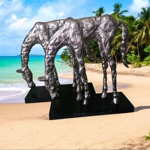 Uttermost LETS Graze Sculptures Of Two Horses Black Wood Bases  #19967